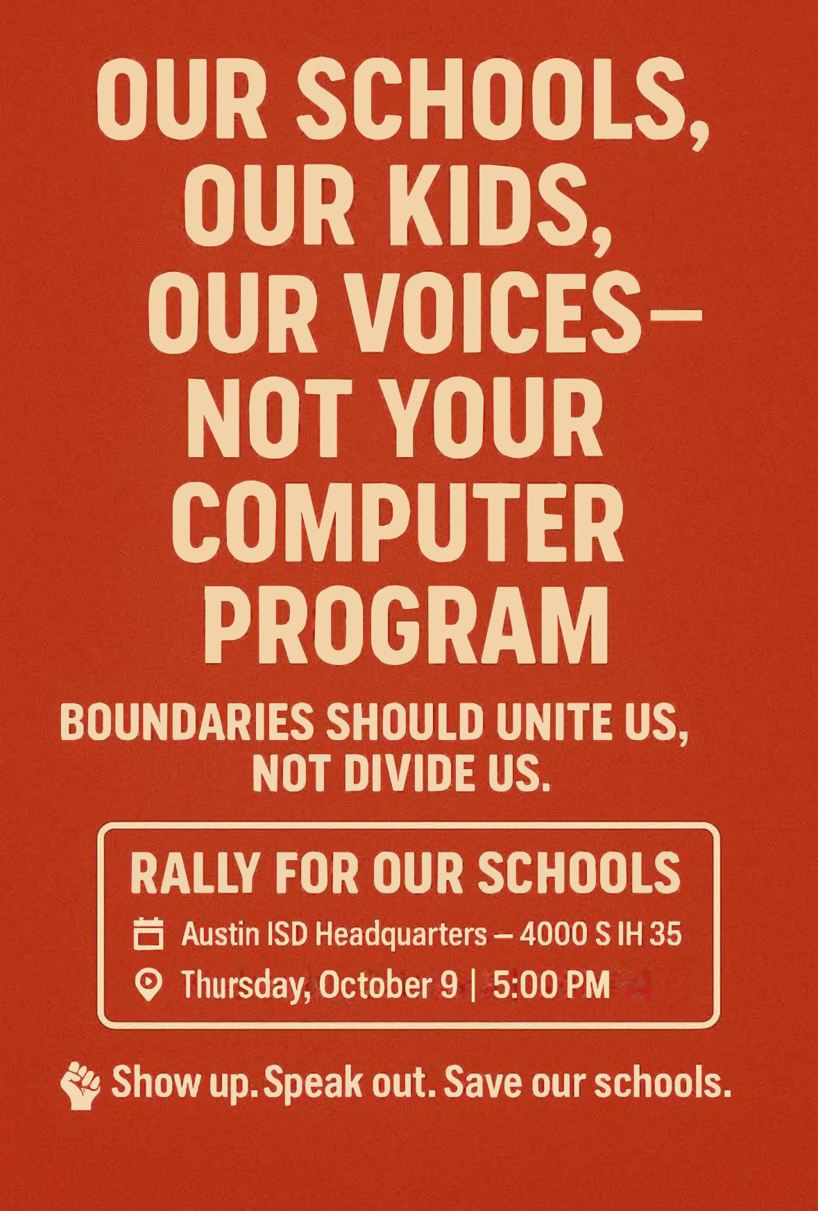 Rally for Our Schools - Thursday, October 9 at 5:00 PM at Austin ISD Headquarters